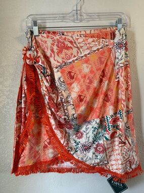 Zaful Patchwork Boho Swim Cover Up Skirt Tassel Trim XL NWT